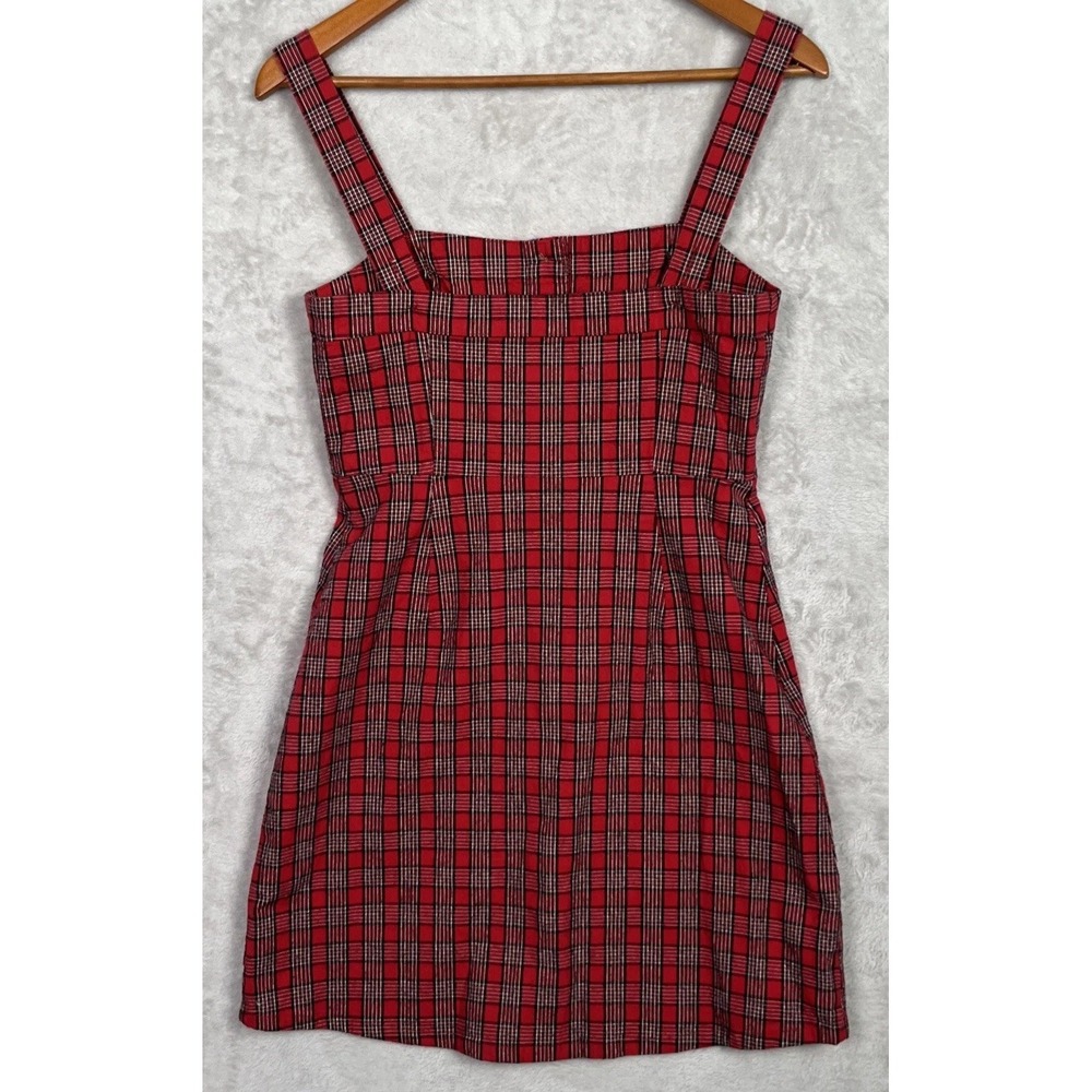 Hollister Red Overall Dress Plaid Jumper Sleeveless Women's Small Grunge Skater - Picture 3 of 12